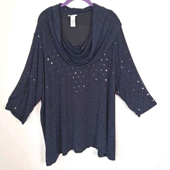 Catherines Metallic Blue Sequin Cowl Neck Tunic Top Women 4X - Picture 1 of 7